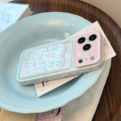 Korean Colorful Bowknot Card Holder Phone Case For iPhone