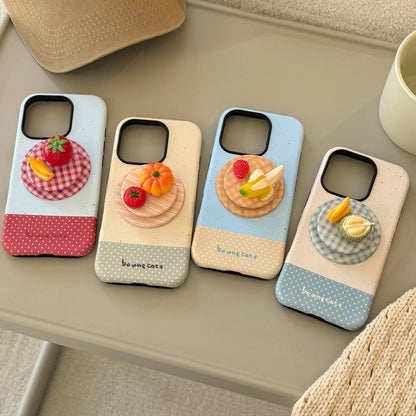 Korean Splicing 3D Cartoon Fruit Plaid Bracket Magnetic Phone Case For iPhone