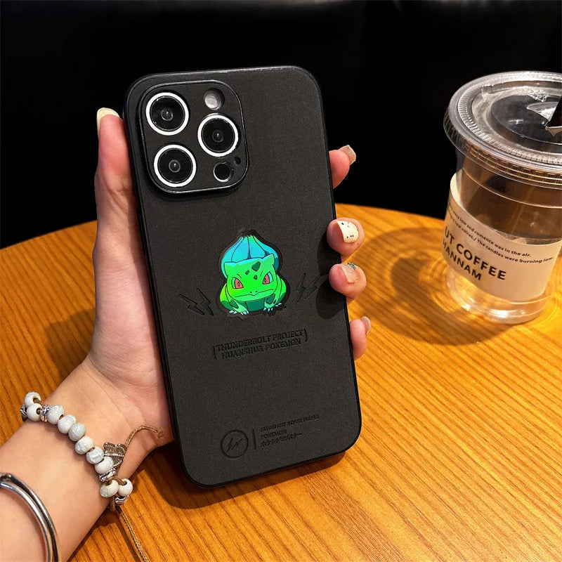 Anime Cartoon Bulbasaur Laser Leather Texture Phone Case For iPhone