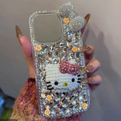 Hello Kitty Cute Cat Bow Flower Bling Glitter Diamond Custom Phone Case