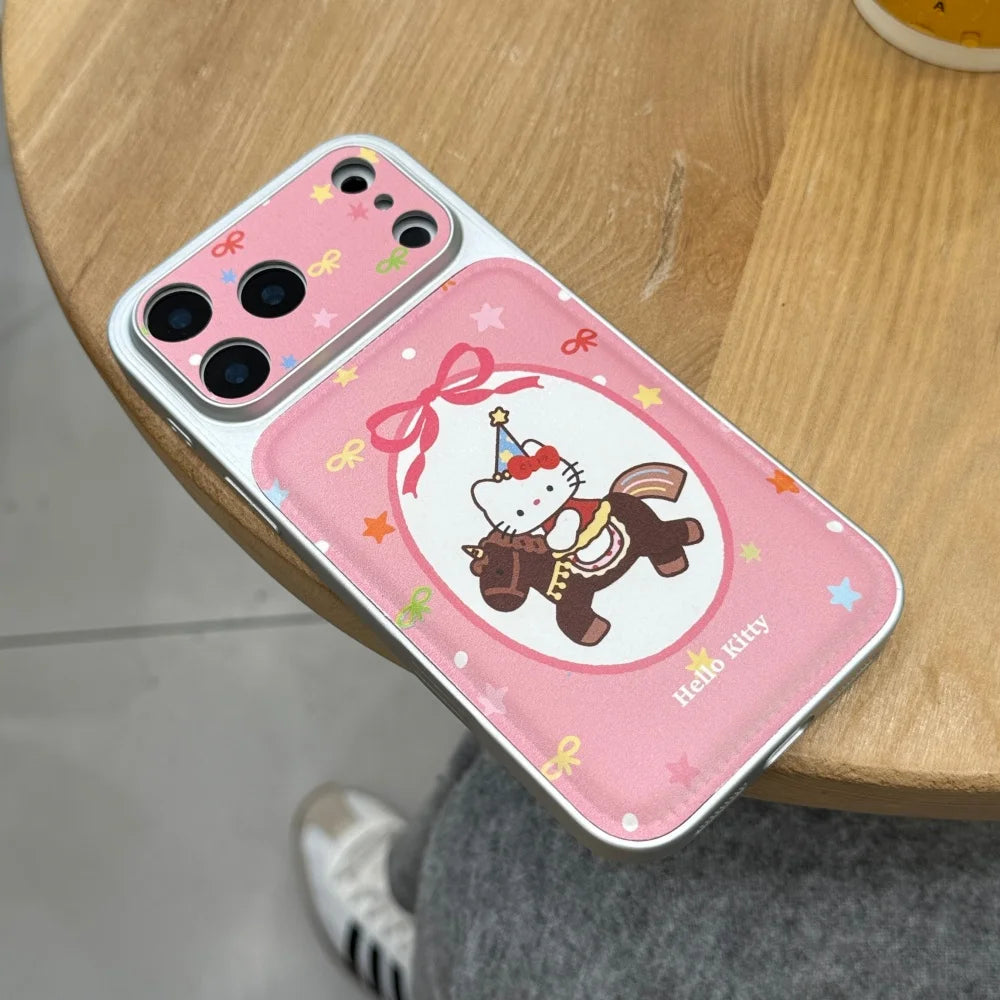 Korean Pink Riding Kitty Large Window Leather Phone Case For iPhone
