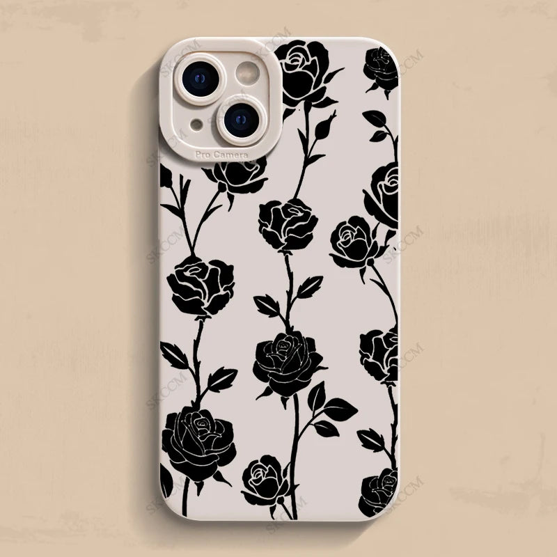 Luxury Matte Soft Silicone Flower Phone Case For iPhone