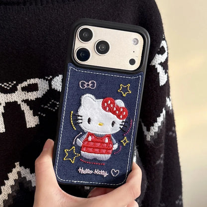 Luxury Denim Leather Pattern Cartoon Hello Kitty Case For iPhone