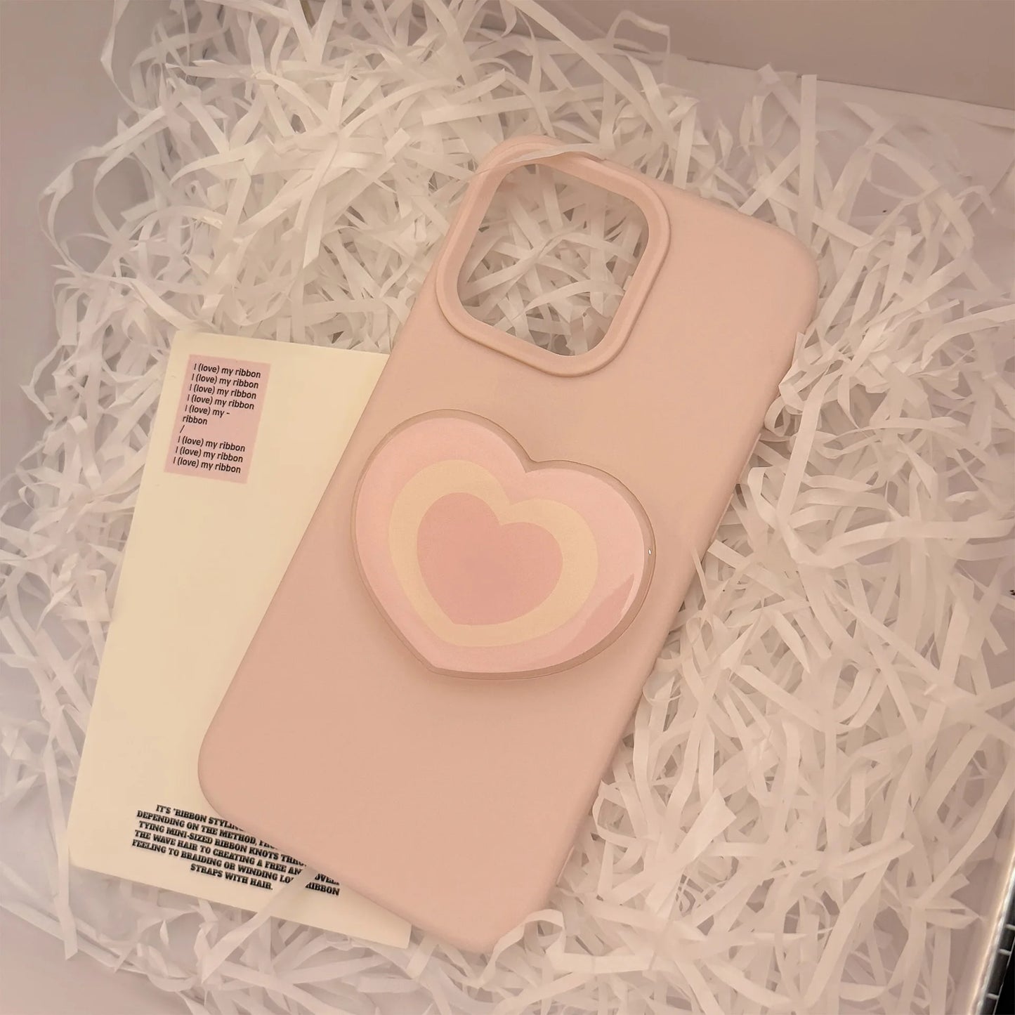 Korean Pink Phone Case With Love Heart Holder For iPhone