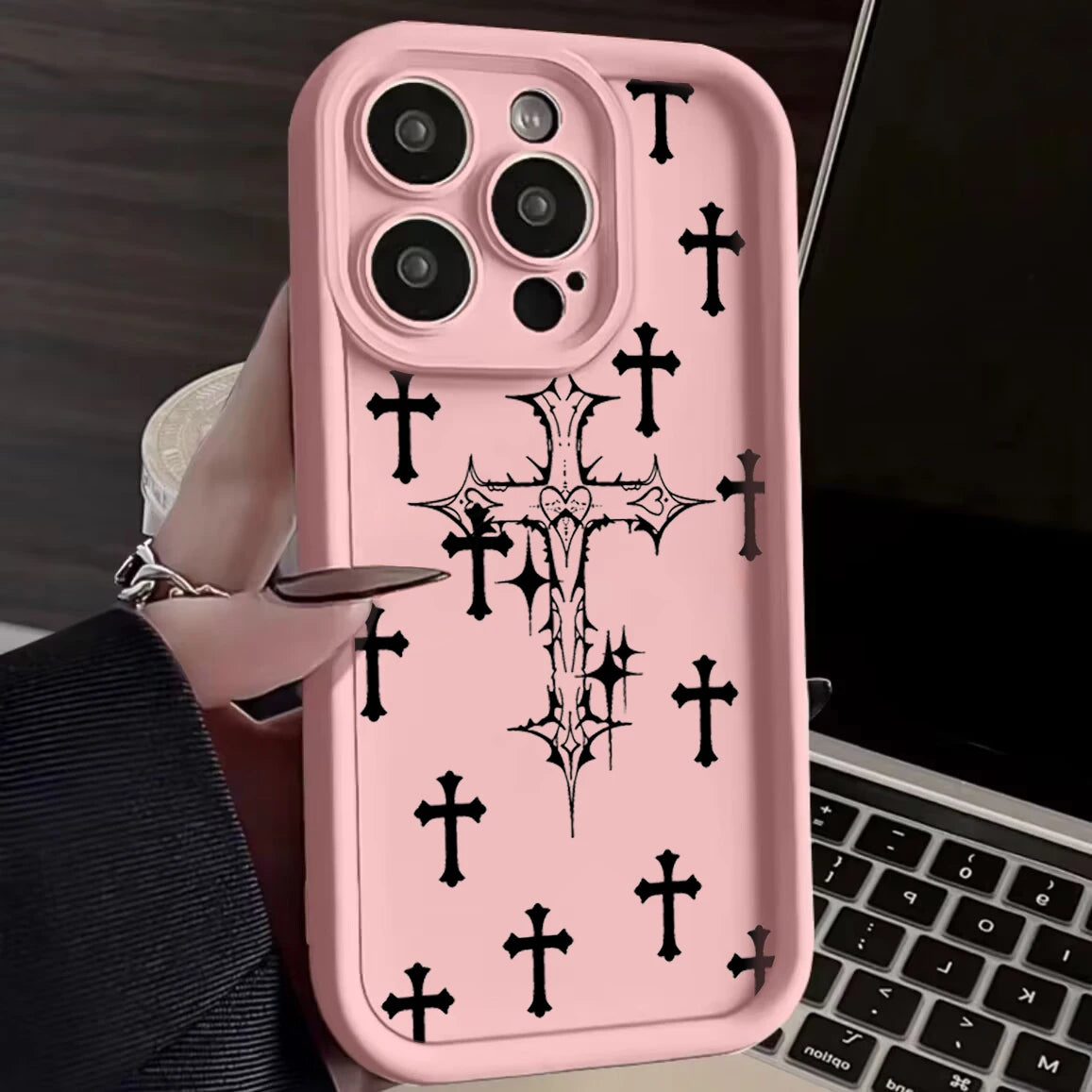 Luxury Black Cross Print Phone Case