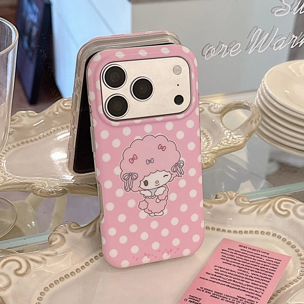 Double Sided Matte Pink Polka Dot My Melody Phone Case Shockproof Anti-fingerprint Protective Cover For iPhone