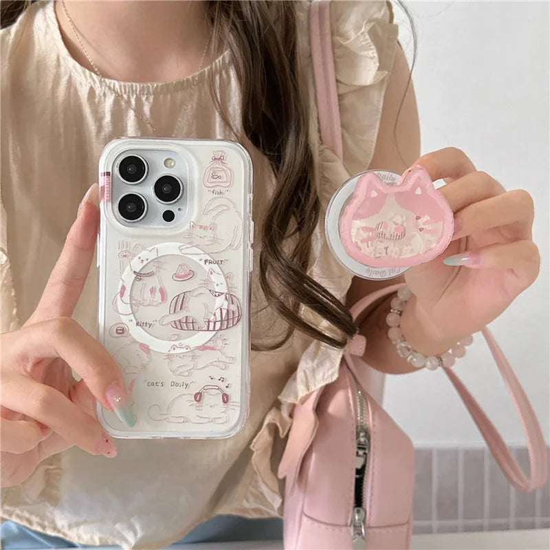 Kawaii Cartoon Cat Magnetic Phone Case