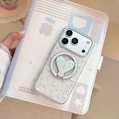 Korean Cartoon Kitten Fold 360° Rotate Magnetic Bracket Phone Case For iPhone