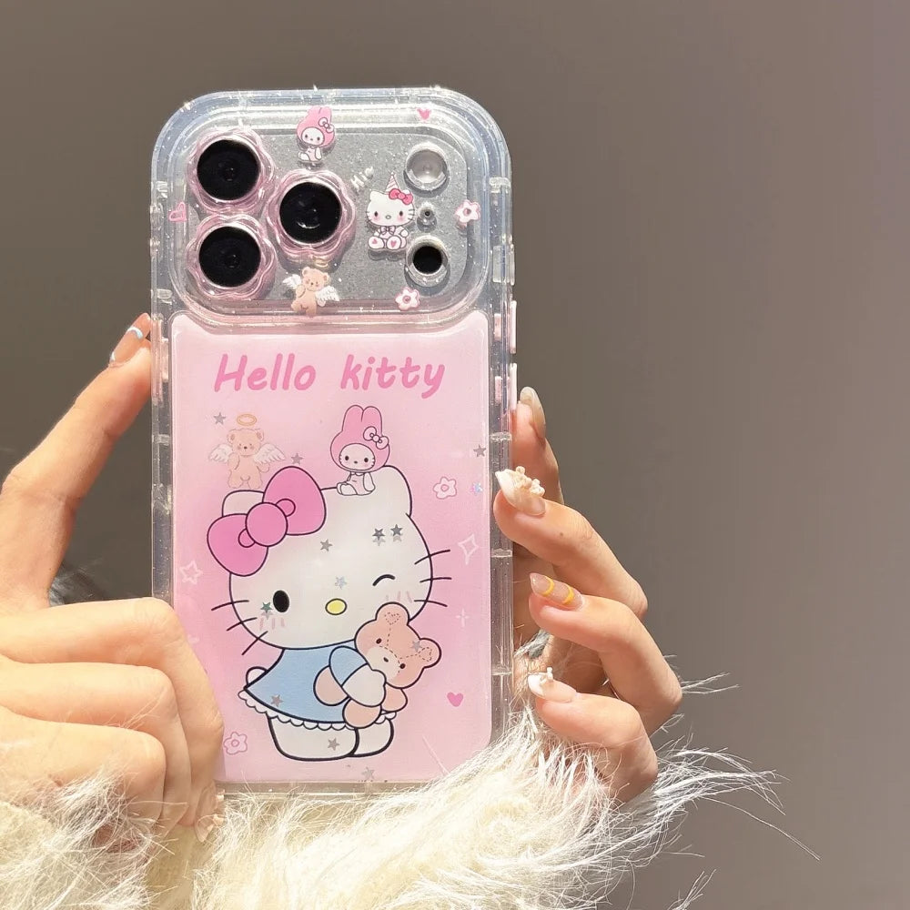 Luxury Cute Hugging Bear Hello Kitty Cat Soft Cover For iPhone