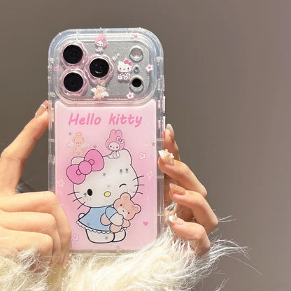 Luxury Cute Hugging Bear Hello Kitty Cat Soft Cover For iPhone