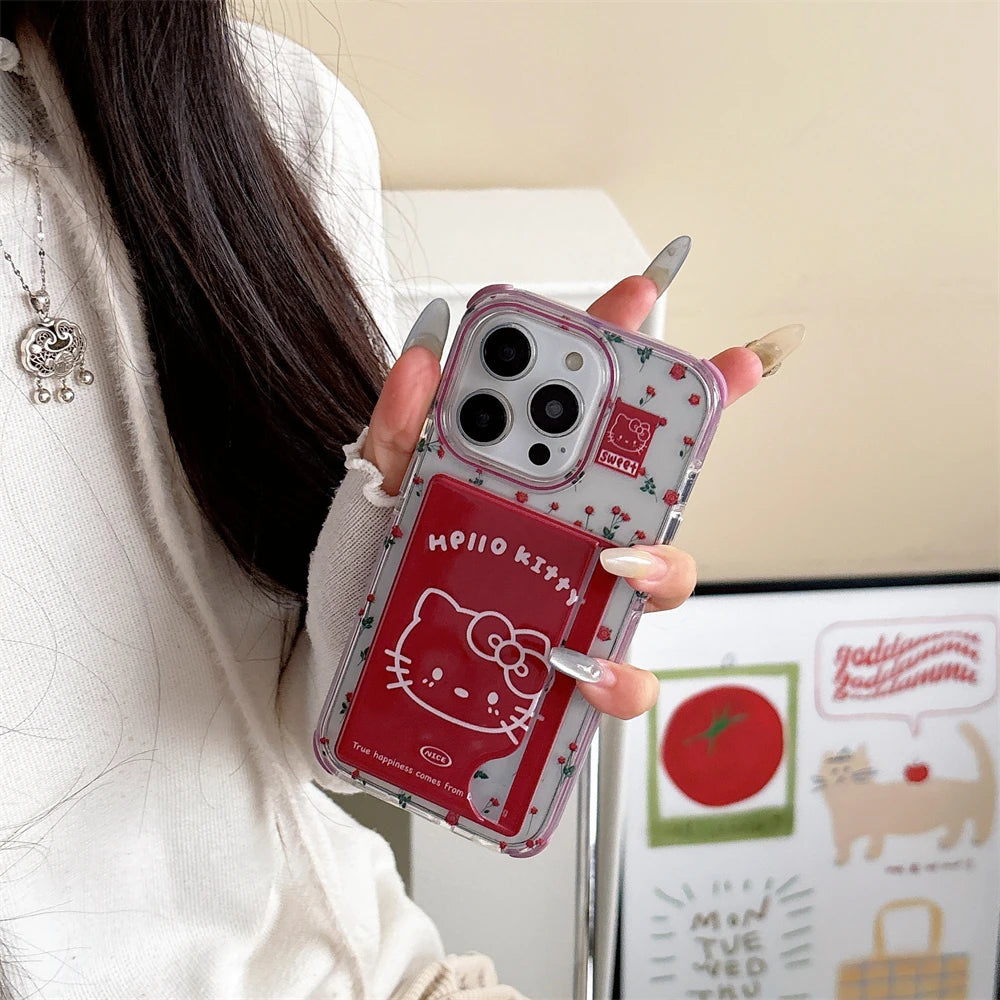 Cute Flower Hello Kitty Card Slot Bag Holder Phone Case