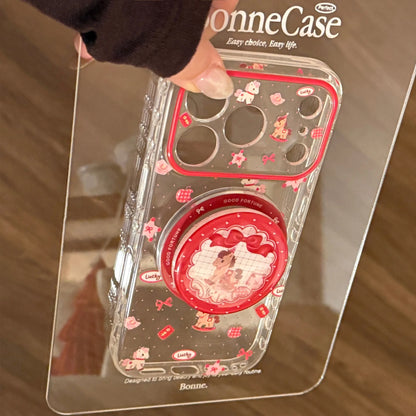 2026 Korean Cartoon Pony Quicksand Magnetic Bracket Phone Case For iPhone
