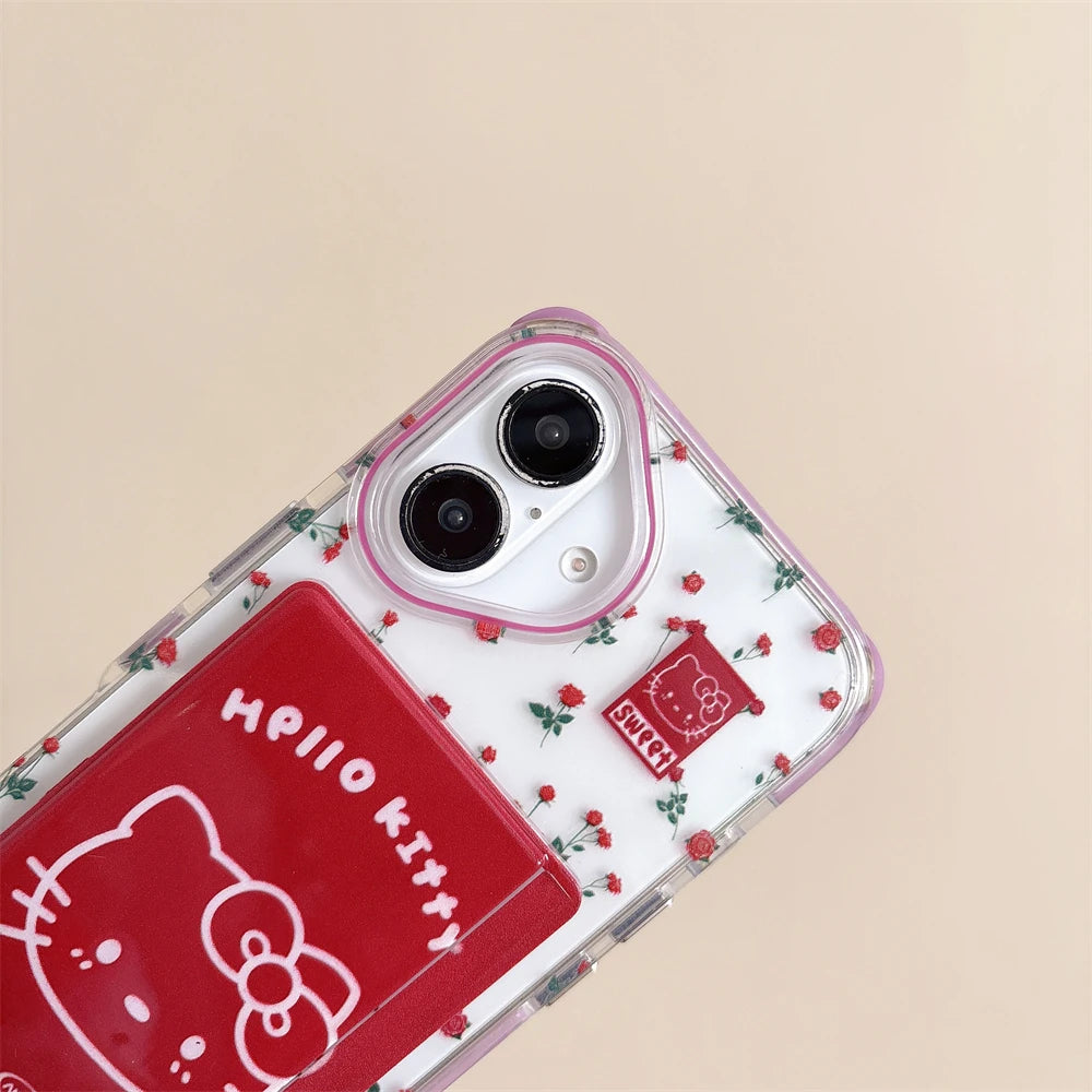 Cute Flower Hello Kitty Card Slot Bag Holder Phone Case