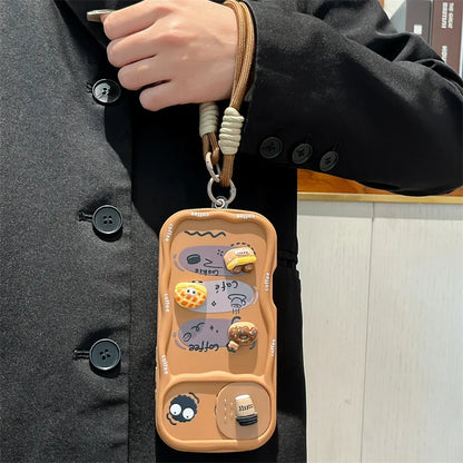3D Cartoon Bread With Wrist Strap Wavy Phone Case For iPhone