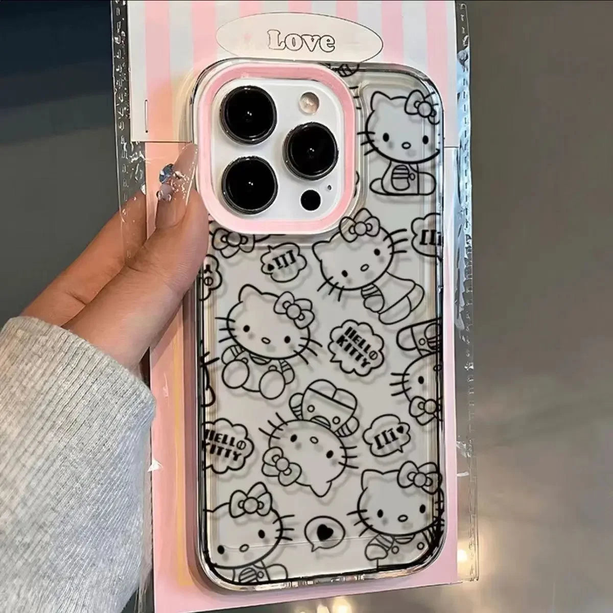 Hello Kitty Bow Line Happy Face Phone Case For iPhone