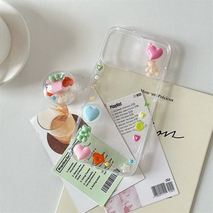 Clear Cute Love Bear Epoxy Phone Case