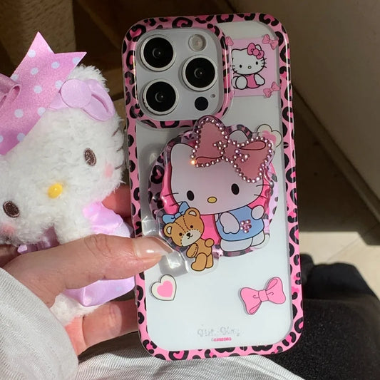 Luxury leopard Cute Hello Kitty Bear Magsafe Wireless Charge Case For iPhone
