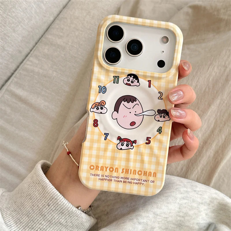 Korean Cute Clock Plaid Pattern Magnetic Phone Case For iPhone