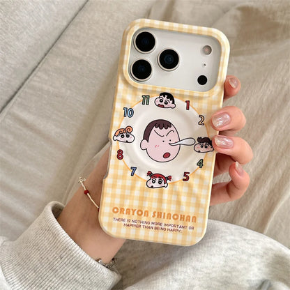 Korean Cute Clock Plaid Pattern Magnetic Phone Case For iPhone