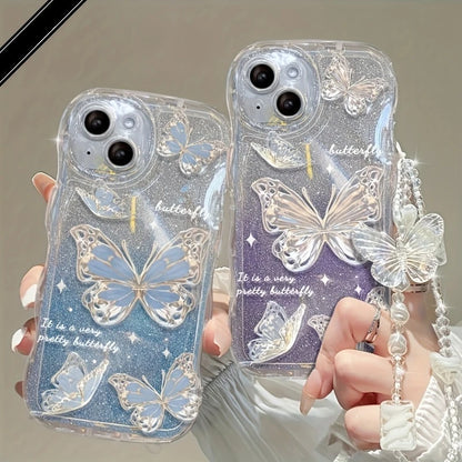 INS Butterfly Pattern Cream Wavy-Edge Phone Case For iPhone