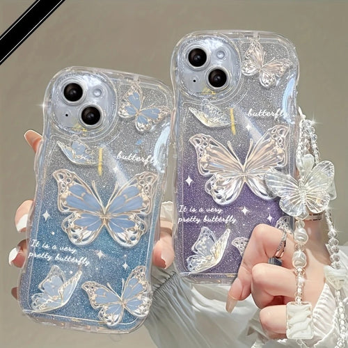 INS Butterfly Pattern Cream Wavy-Edge Phone Case For iPhone