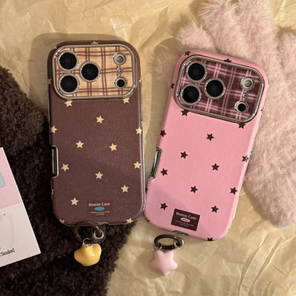 Korean Retro Stars Plating Leather Texture Phone Case For iPhone