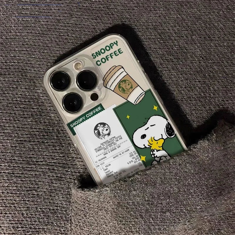 Cute Cartoon Snoopy Coffee Clear Phone Case For iPhone