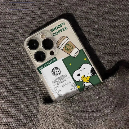 Cute Cartoon Snoopy Coffee Clear Phone Case For iPhone