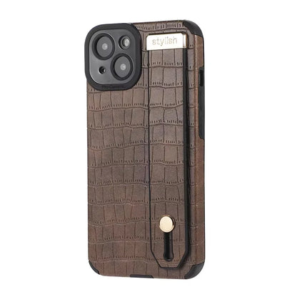 Imitation Crocodile Skin Leather Hand Wrist Strap Holder Phone Case