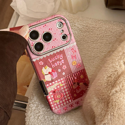 Korean Cartoon Horse Splicing Leather Texture Phone Case For iPhone