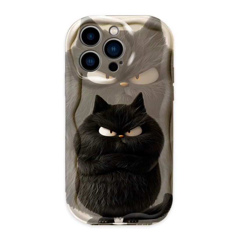 Cute Cartoon Funny Fat Cat Wavy Phone Case For iPhone