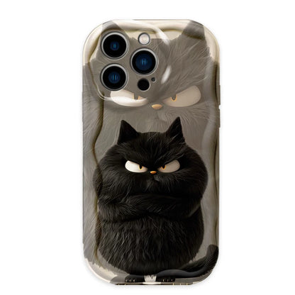 Cute Cartoon Funny Fat Cat Wavy Phone Case For iPhone