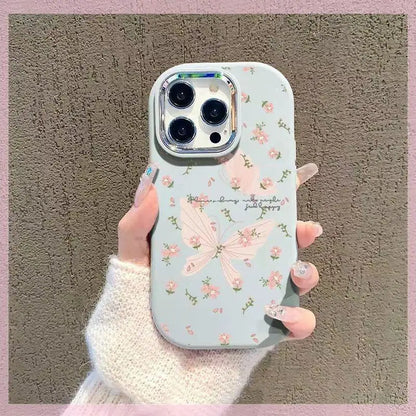 Silicone Plating Metal Lens Art Dreamy Butterfly Flower Cover Case For IPhone Case