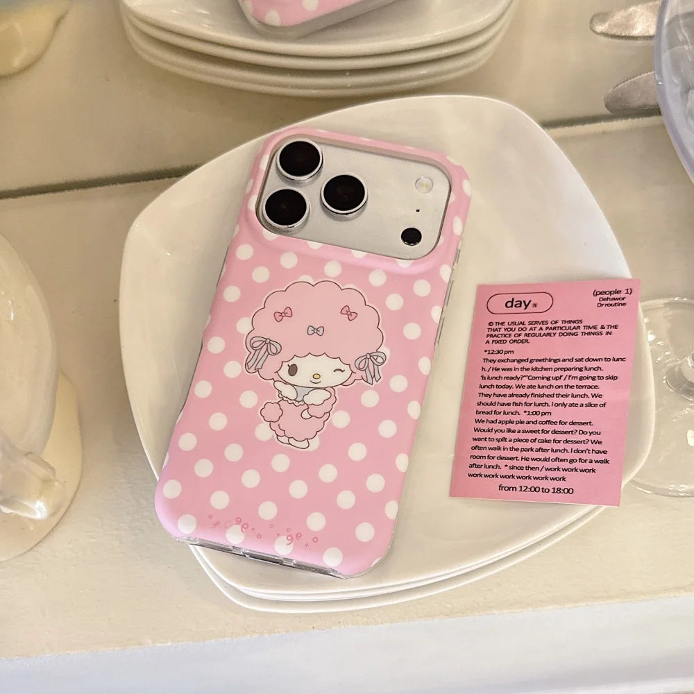 Double Sided Matte Pink Polka Dot My Melody Phone Case Shockproof Anti-fingerprint Protective Cover For iPhone