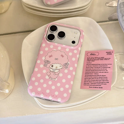 Double Sided Matte Pink Polka Dot My Melody Phone Case Shockproof Anti-fingerprint Protective Cover For iPhone