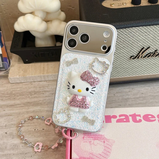 3D Cute Cartoon Sanrio Sparkling Glitter Full Diamond Kitty Phone Case For iPhone