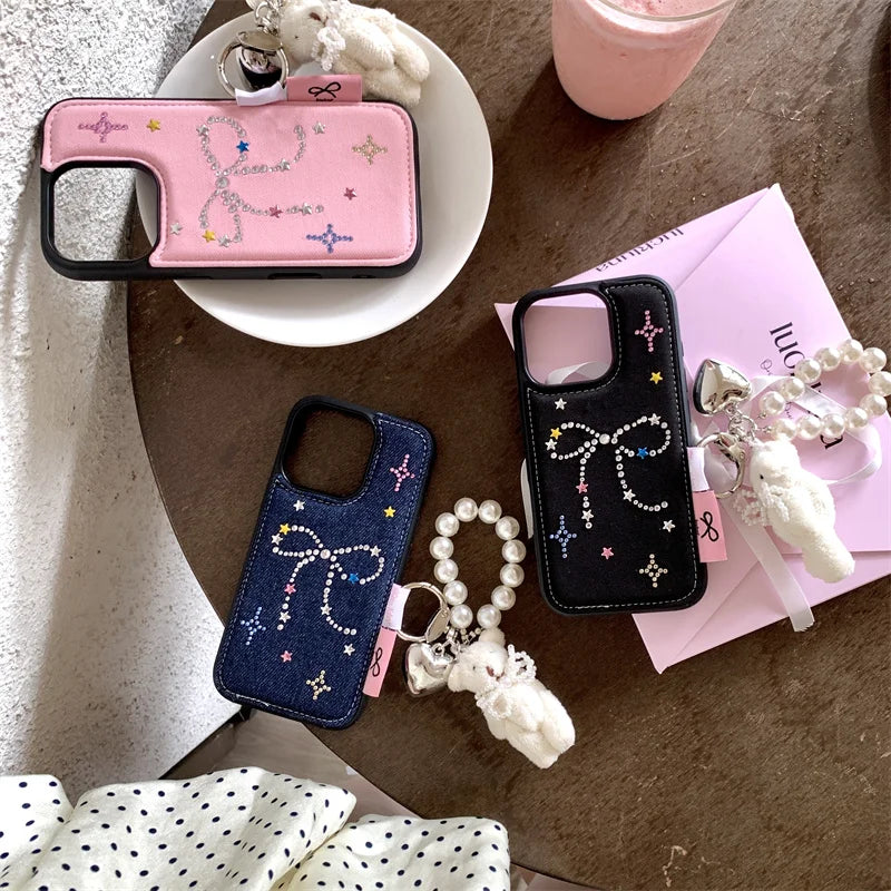 Cute Diamond Bow Denim Phone Case