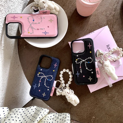 Cute Diamond Bow Denim Phone Case