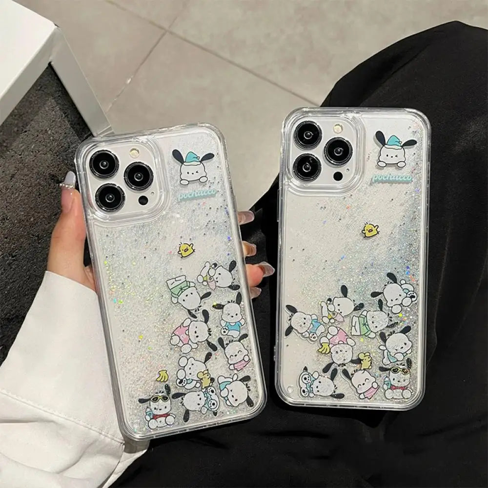Kawaii Kuromi Cute Quicksand Anti-Fall Protective Case Girls Gifts For iPhone