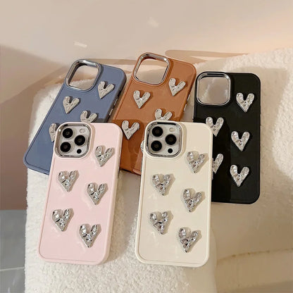 3D Silver Pleated Love Heart Phone Case For iPhone