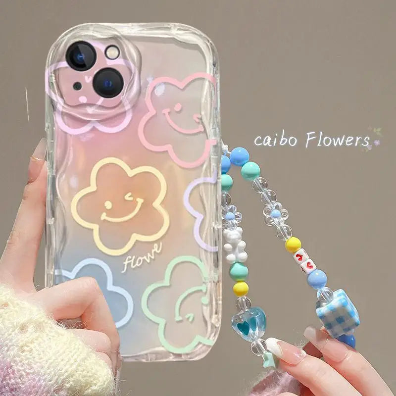 Love Heart Flower Bead Chain Phone Cases For IPhone