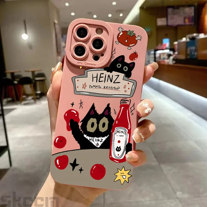 Tomato Sauce Black Cat Pattern Phone Case For iPhone