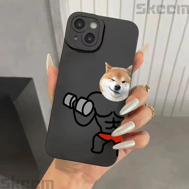 Funny Fitness Shiba Dog And Cat  Couple Phone Case For iPhone