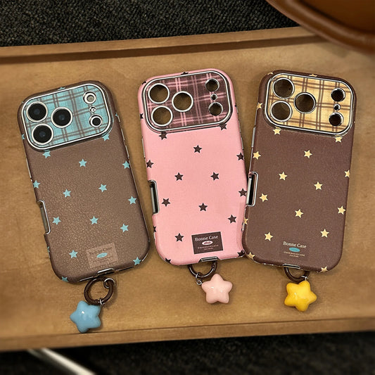 Korean Retro Stars Plating Leather Texture Phone Case For iPhone