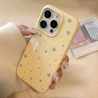 Korean Style Yellow Full Screen Grey Stars Soft Phone Case For iPhone