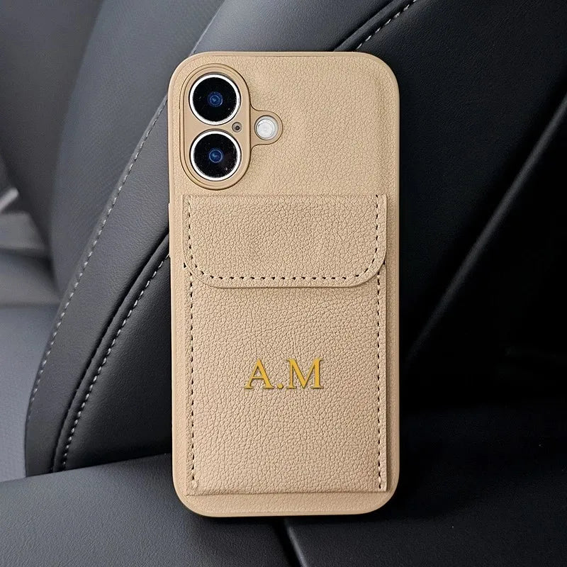 Custom Initials Name Letter Card Bag Leather Case For iPhone
