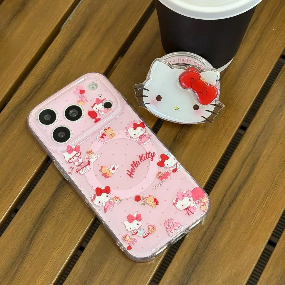 Cute Sanrio Kitty Magnetic For Magsafe Wireless Charge Phone Case For iPhone
