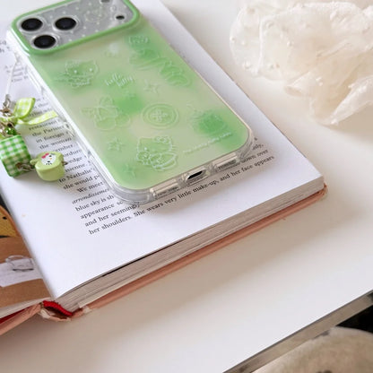 Korean Cute IMD Double Layer Green Line Kitty Phone Case For iPhone