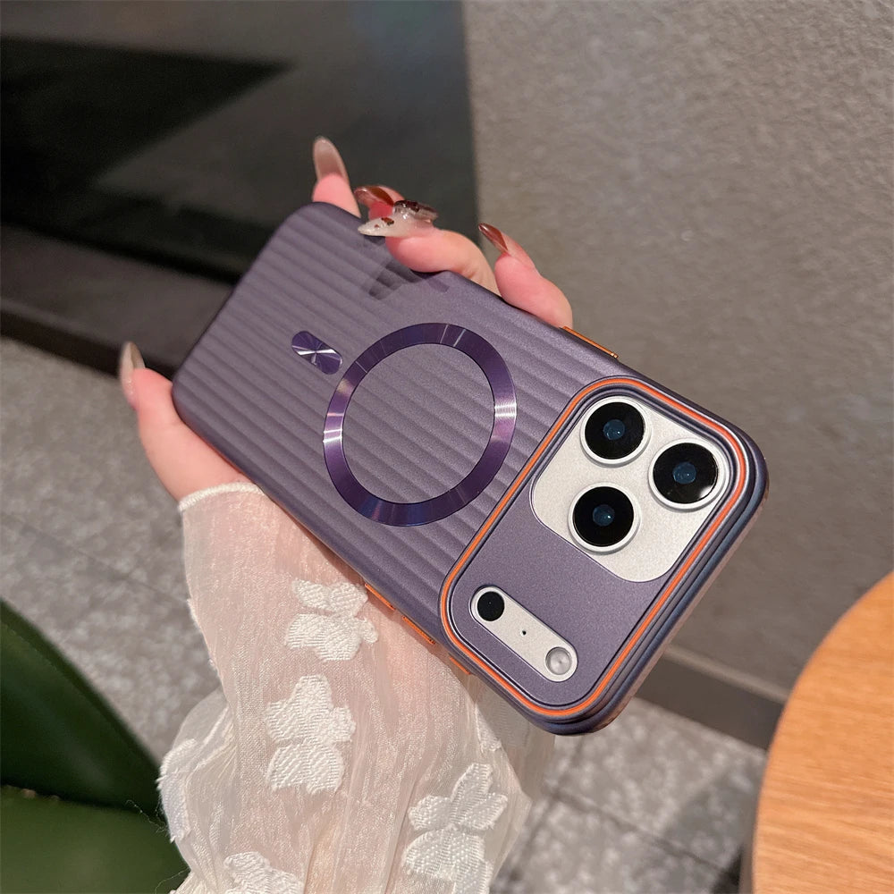 Luxury Striped Matte Magnetic Phone Case For iPhone