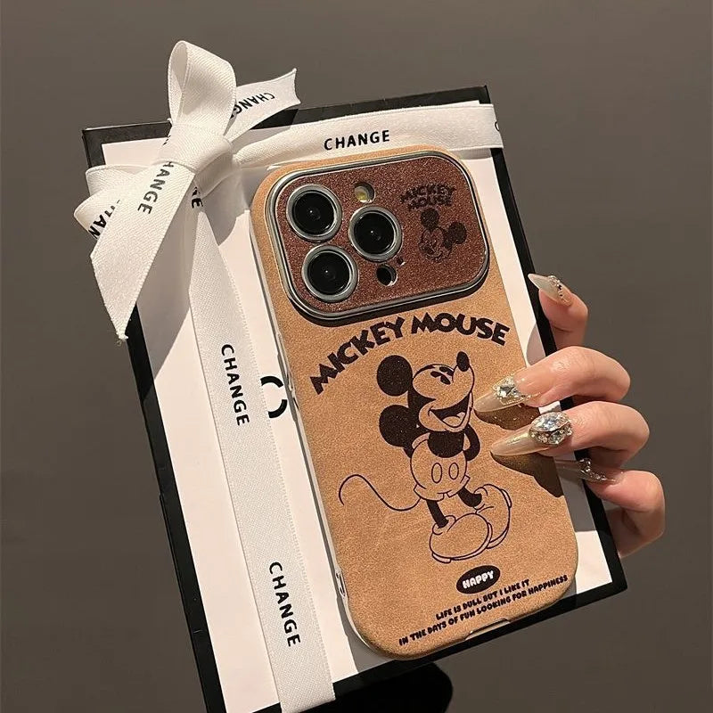 Cartoon Mickey Mouse Furry Leather Phone Case Compatible With iPhone